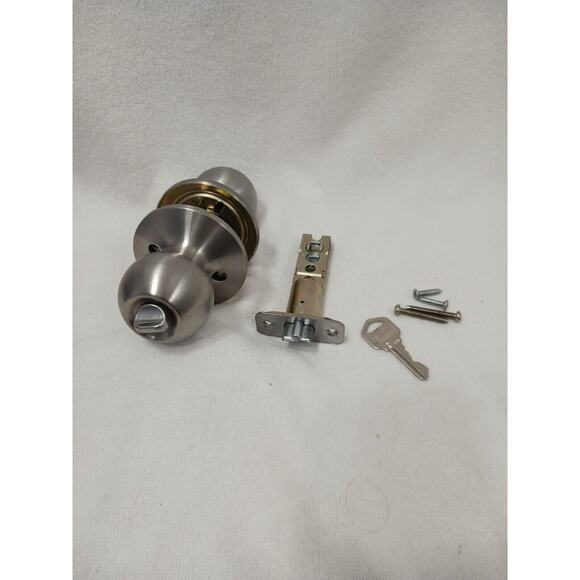 DEFIANT Door KNOB KEY Inside Bedroom Bathroom Turn BUTTON Silver SATIN Finish - Picture 9 of 10